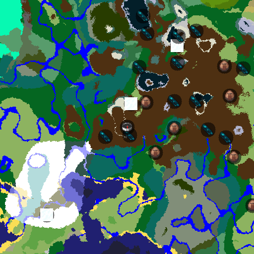 Mapa biomów seeda Minecraft -2193811972289072796 - Dziewiętnaście miast przy spawnie