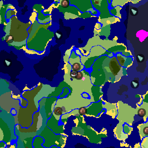 Mapa biomów seeda Minecraft 4461554819731536103 - Nadrzeczne miasteczka z kuźnią