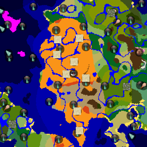 Mapa biomów seeda Minecraft 486362209 - Pustynne Imperium - cztery wioski i dwie piramidy